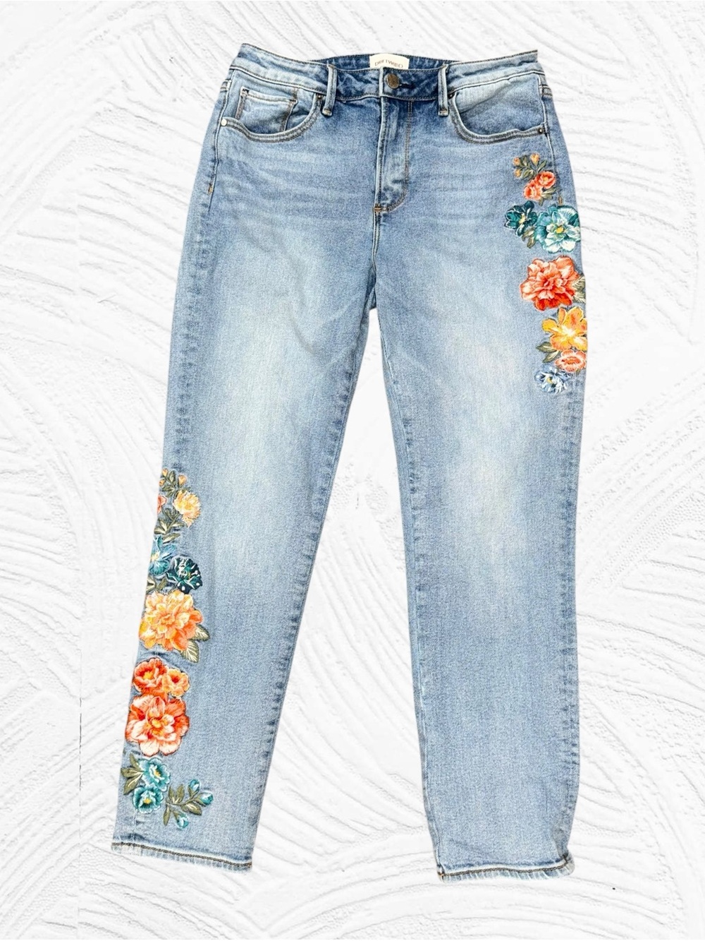 Driftwood Gizelle 27X26 Embroidered Jean Floral Slim Boyfriend Boho Fairy - Picture 2 of 7